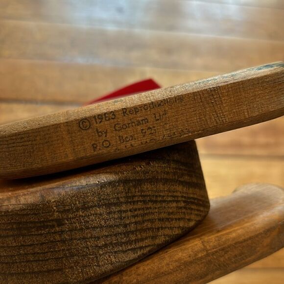 Vintage Hand Painted Wooden Jointed Sitting Teddy Bear with Red Bow- Shelf Decor - Picture 6 of 8